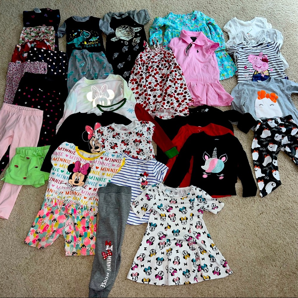 34 Piece Toddler Clothes Lot Tops Pants Dresses Halloween Minnie Mouse